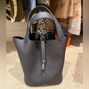 Hermes Dark Gray Leather Tote